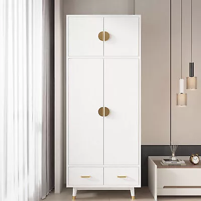 Freestanding Armoire 4 Doors Bedroom Wardrobe Storage Dresser Cabinet 2 Drawers • $258.98