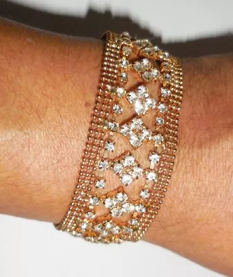 Vintage Art Deco Gold Filled Bracelet Many Rhinestones Design • $8.99