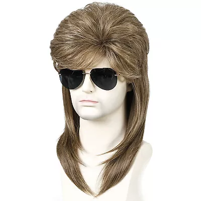 Men's 80s Retro Long Wig Brown Mullet Rock Halloween Costume Party Cosplay Wigs • $19.99