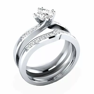 2.56ct White Round Cut Lab Created Diamond 925 Sterling Silver Bridal Ring Set • $93.89