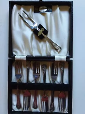 Vintage  SLACK & BARLOW SHEFFIELD-CAKE FORKS & SERVING FORK - Boxed Set-EPSN • $20