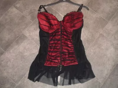 Size 18/20 Ann Summers Black Red Zip Front Basque Corset Top • £4.99