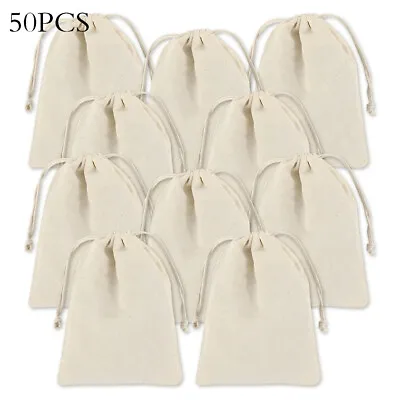 50x Drawstring Bags Cotton Linen Jewelry Candy Gift Storage Pouch Party DIY New • £10.88