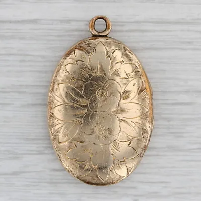 Vintage Flower Engraved Picture Locket Pendant Gold Filled Floral Engravable • $149.99