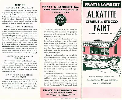  Pratt & Lambert Alkatite Cement & Stucco Paint Vintage  Brochure & Color Chart  • $10