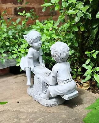 Garden Ornament Boy And Girl Seesaw Decor Outdoor Indoor • £16.95