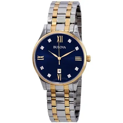 Bulova 98d130 Classic Blue/gold Diamond Dial Two Tone Stainless Steel Mens Watch • $214.99