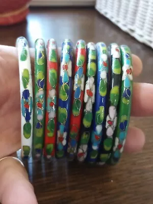 $29.99 • Buy Lot Of 9 Heavy Vintage Enamel Cloisonne Bangle Bracelets Chinese All Colors GOLD