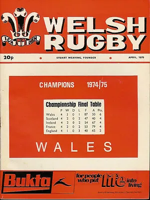 Welsh Rugby Magazine April 1975 Mervyn Davies Bridgend Taff's Well Wales • £9.99