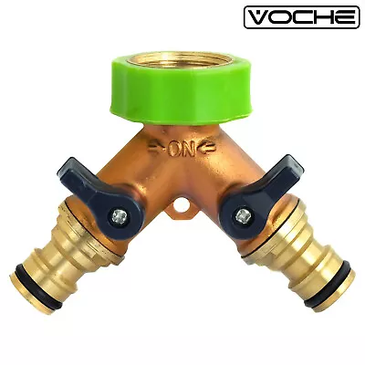 Voche Solid Brass 2 Way Double Outside Garden Hose Pipe Tap Fitting Splitter • £9.46