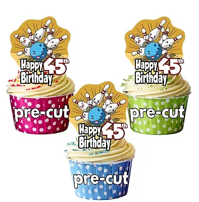 PRECUT Ten Pin Bowling 12 Cup Cake Toppers Birthday Decorations ANY AGE 1 To 115 • £3.75