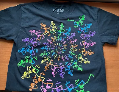 Grateful Dead Liquid Blue Black Spiral Skeletons T Shirt Medium Rainbow Dancing • $16