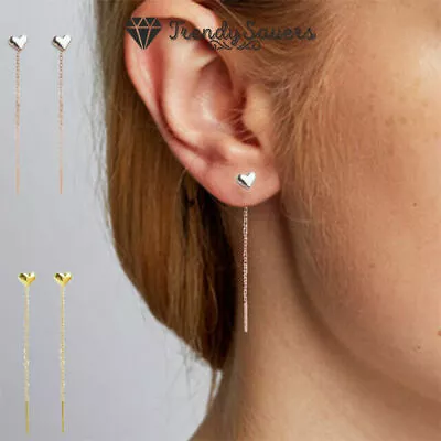 Love Heart Tassel Threader Chain Earrings Sterling Silver Dangle Drop Earrings • £3.99