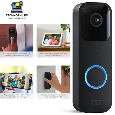 £44.49 • Buy HD Video Blink Video Doorbell Full HD 1080p 2-Way Audio Black Weather Resistant
