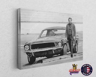 Steve McQueen Ford Mustang BulIitt Movie Poster Classic Painting Canvas Print • $202.40