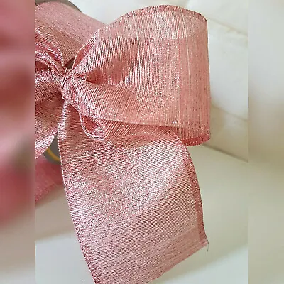 £2.09 • Buy Luxury Pink Christmas Ribbon  Xmas Tree Sparkle Lurex Thread Stripe Bows Bow