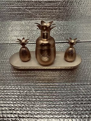 Eco Pinapple Cocktail Set Shaker Mini Tumblers & Tray  By Silver One INTL. Gold • $15