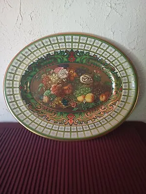 Vintage Daher Decorated Ware Tin Tray Fruit Floral Green Gold White • $6
