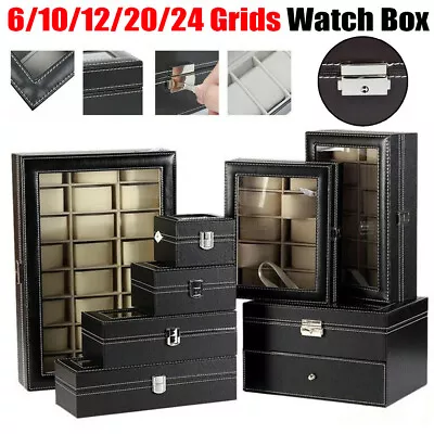 Mens 6 10 12 Grids Watch Display Case Collection Storage Holder Box  PU Leather • £8.97