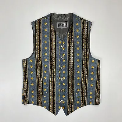 Vintage Authentic Versace Classic V2 Vest Made In Italy Medusa Size 54 Gold Blue • $599.99