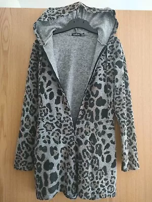 BOOHOO Taupe Leopard Print Playsuit/Short Hooded Front Zip Up Jump Suit SIZE 10 • £14