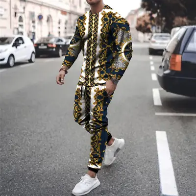 Men's Tracksuits 2Piece Outfit Sweat Suit Casual  Luxury Print Set Jogging Suits • $35.99