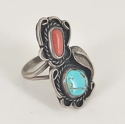 Vintage Southwestern Sterling Silver Ring Size 6 W/ Stones Red And Blue • $25