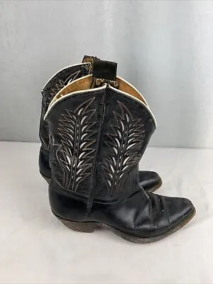 Vintage Goding Inlay Cloth Pulls Leather Cowboy Western Boots Size 8.5 • $84.99