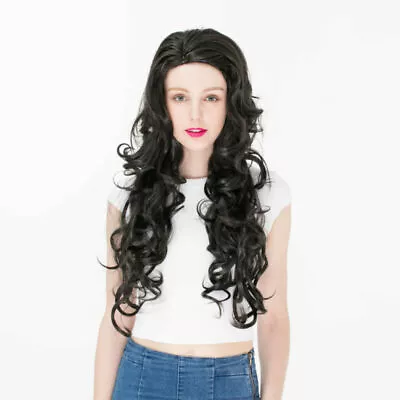 Daily 80CM Lolita Long Curly Black Heat Resistant Synthetic Hair Cosplay Wig+Cap • £16.79