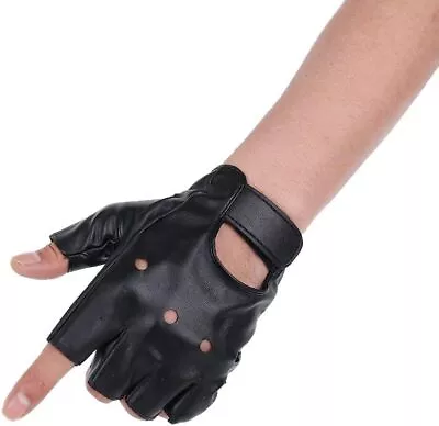 JISEN Men PU Leather Gloves Steampunk Gothic Half Finger Hook-Loop Mittens • $15.17