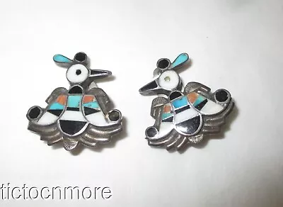 Vintage Zuni Indian Silver Thunderbird Eagle Dancer Stone Inlay Bird Earrings • $11.50