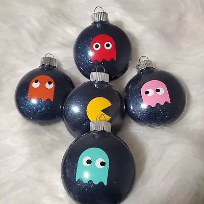 Pac-Man Christmas Glitter Ornaments Set Of 5 New • $29.95