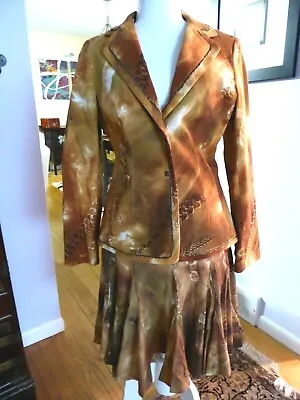 Vtg ALBERTO MAKALI Boho Jet Set Tie Dye Chain Link Sequin Jacket Skirt Suit 10 • $49.99