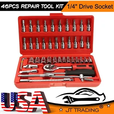 46 Piece 1/4  Drive Socket Wrench Ratchet Driver Set Screwdriver Tool With Case • $17.89