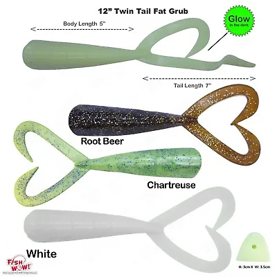 12  (with Tail Extended) Twin Tail Perch 9  Grub Fat Thick Scampi Random Colors • $19.88