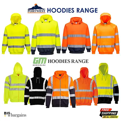 £17.99 • Buy Portwest Hi Viz Vis Hoodie Safety Reflective Zip Jumper Fleece Hooded Workwear