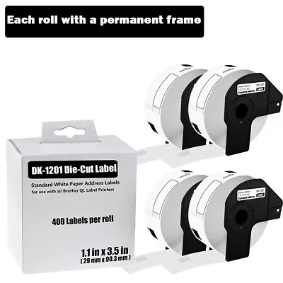 29mmx90mm 4 ROLLS Shipping Label 1-1/7 X3-1/2  Compatible Brother QL580N DK-1201 • $24.89