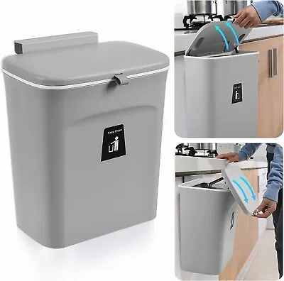 9L Wall Mount Waste Bin Kitchen Cabinet Door Cupboard Hanging Trash Can With Lid • £11.50