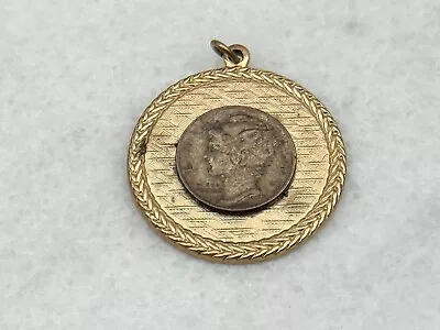 Vintage 1942 US Silver Mercury Dime Pendant In Gold Toned Bezel • $9.99