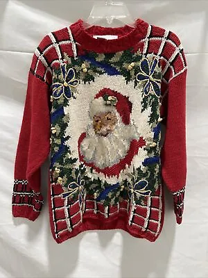 Jennifer Reed & Company Vintage Hand Knitted Christmas Sweater Santa Holiday • $49.95