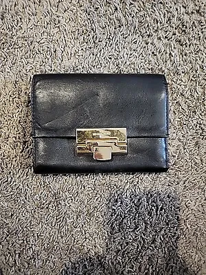 Michael Kors Black Leather Push Lock Credit Card Trifold Wallet • $20