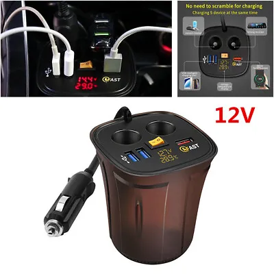 1x12V Car Cigarette Lighter LED Voltmeter Display Temperature USB Socket Charger • $18.56