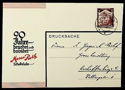 SEPHIL GERMANY 90 YEARS MOSER-ROTH CHOCOLATE ADVERT CARD W/ 3pf TO ASCHAFFENBURG • $2.99