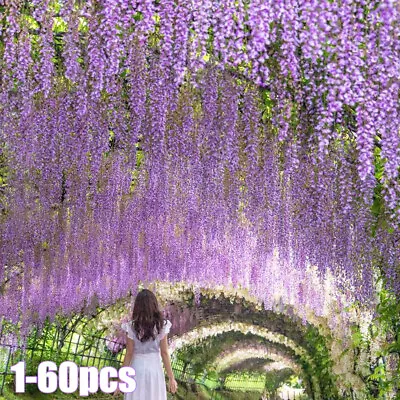 £9.99 • Buy 1-60Pcs Artificial Wisteria Hanging Flower Vine Silk Wedding Home Decor Plant