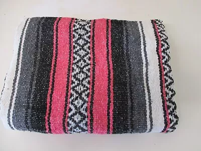 Mexican Blanket Throw Rug Pink Woven Stripe Picnic Festival Camping M95 • £22