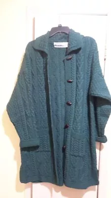 Aran Crafts Ireland Cardigan Womens XL Green 100% Merino Wool Button Cable Knit • $79