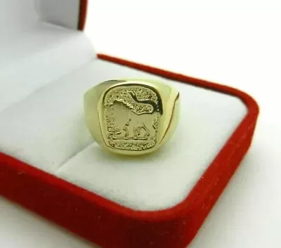 14k Yellow Gold Plated 925 Sterling Silver Lion Signet Vintage Mens Special Ring • $123.23