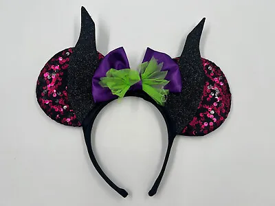 New 2023 Disney 100 Years Mouse Sequin Ears Maleficent Sleeping Beauty Headband • $12.99
