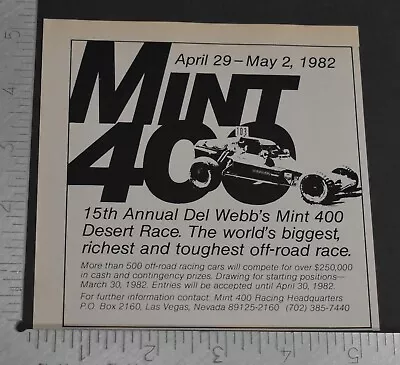 1982 Print Ad Del Webb's Mint 400 Desert Race Las Vegas Nevada Prize Money Art • $15.98