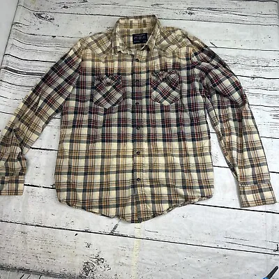 American Eagle Shirt Men's XL  Snap Button Long Sleeve Plaid Rodeo 2 Tone Vtg • $9.99